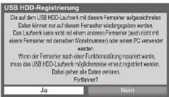 PANASONIC TX-P46S20E - Wählen Sie die USB-Festplatte für die Aufnahme und starten Sie die Registrierung / Einrichtung - 2