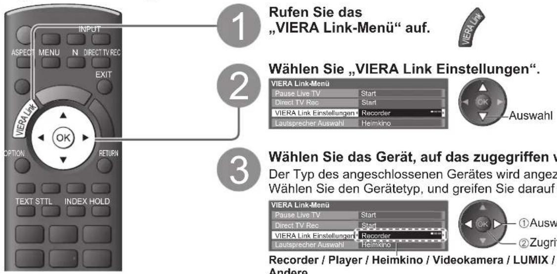 PANASONIC TX-P42U20E - Menüsteuerung eines angeschlossenen Gerätes über die VIERA-Fernbedienung VIERA Link Einstellungen - 1