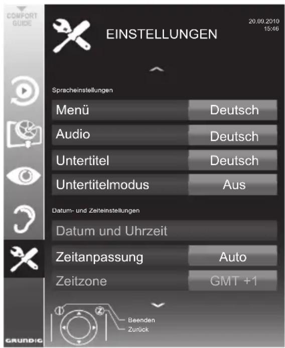 GRUNDIG Hamburg 32 VLC 8140 S - Menü EINSTELLUNGEN aufrufen - 1