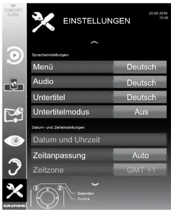 GRUNDIG Vision 8 46 VLE 8160 SL - Menü EINSTELLUNGEN aufrufen - 1