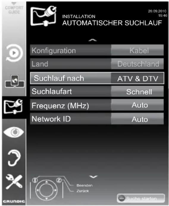 GRUNDIG Vision 8 46 VLE 8160 SL - Digitalen Fernseh-Programme vom Kabelbetreiber automatisch suchen - 1