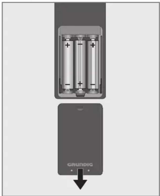 GRUNDIG 32 VLE 8040 C - Batterien in die Fernbedienung einlegen - 1