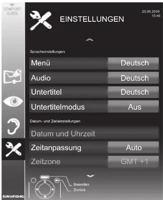 GRUNDIG 22 VLE 2100 - Menü EINSTELLUNGEN aufrufen - 1