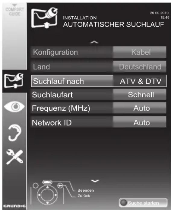 GRUNDIG 22 VLE 2100 - Digitalen Fernseh-Programme vom Kabelbetreiber automatisch suchen - 1