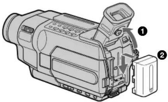 SONY DCR-TRV345 - Het batterijpak plaatsen - 1