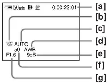 50min SP 0:00:23:01 AUTO AWB F1.6 9dB [a] [b] [c] [d] [e] [f] [g]