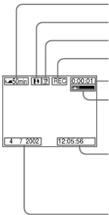SONY DCR-TRV238 - Aanduidingen in beeld tijdens het opnemen - 1