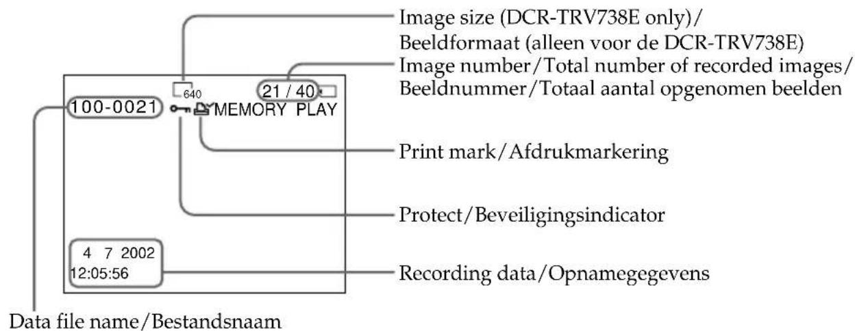 SONY DCR-TRV238 - Beeldscherm-aanduidingen tijdens weergave van stilstaande beelden - 1