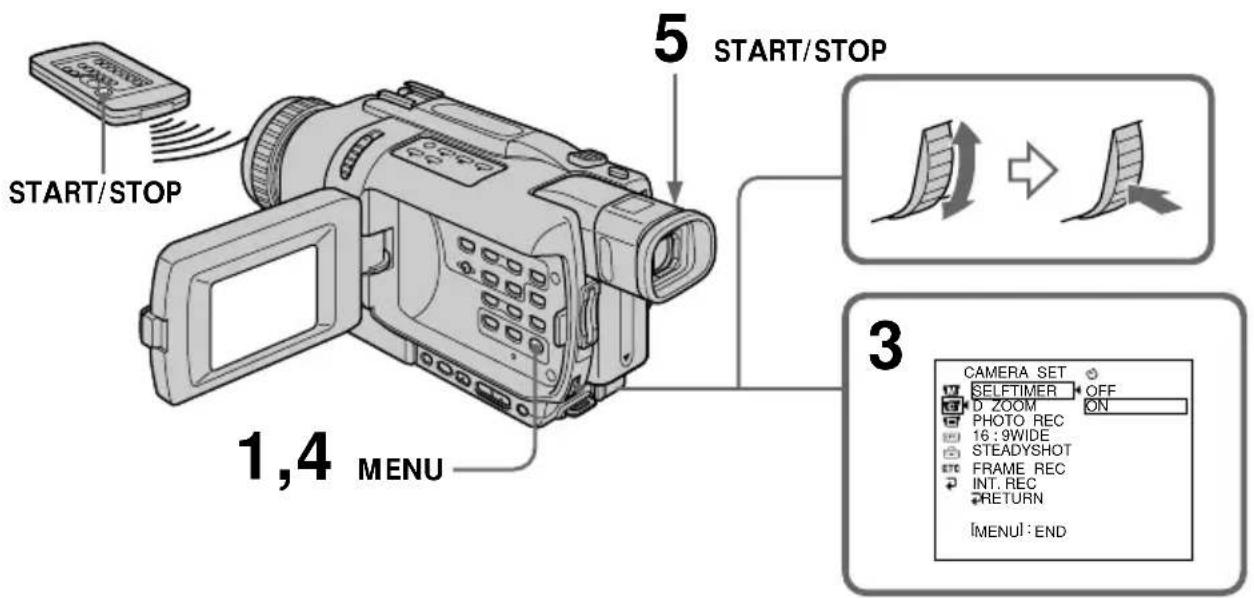 START/STOP 1,4 MENU 5 START/STOP CAMERA SET SELF TIMER OFF D ZOOM ON PHOTO REC 16:9WIDE STEADYSHOT FRAME REC INT. REC RETURN [MENUI : END]