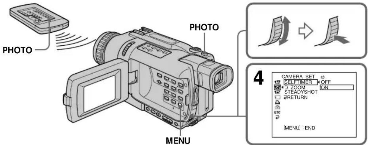PHOTO PHOTO MENU CAMERA SET SELFTIMER OFF D ZOOM ON STeadySHOT RETURN ETC [MENU] : END