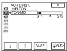 VCR EINST. HIFI-TON TON-MIX ST1 ST2 CFY ETC ↓ ↑ AUSF. RÜCK