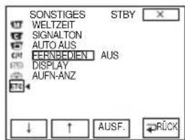 SONSTIGES STBY WELTZEIT SIGNALTON AUTO AUS FENBEDIEN AUS DISPLAY AUFN-ANZ TND ↓ ↑ AUSF. RÜCK
