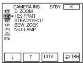 CAMERA INS D ZOOM 16:9 FRMT STEADYSHOT BEW.ZOEK N.O.LAMP STBY ↓ ↑ UITV. → TRG