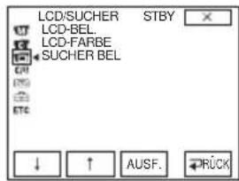 LCD/SUCHER STBY LCD-BEL. LCD-FARBE SUCHER BEL ↓ ↑ AUSF. PRÜCK