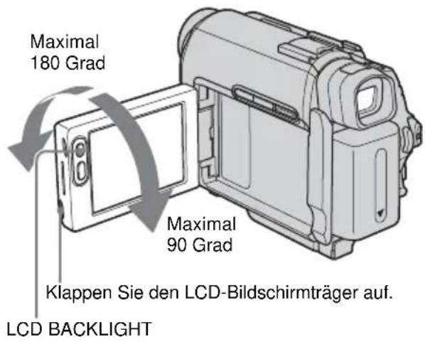 Maximal 180 Grad Maximal 90 Grad Klappen Sie den LCD-Bildschirmträger auf. LCD BACKLIGHT