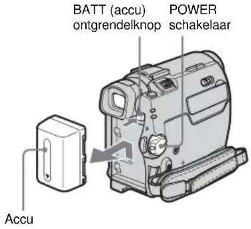 BATT (accu) ontgrendelknop POWER schakelaar Accu