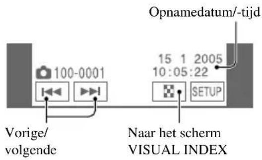 Opnamedatum/-tijd 100-0001 15 1 2005 10:05:22 Vorige/ volgende Naar het scherm VISUAL INDEX