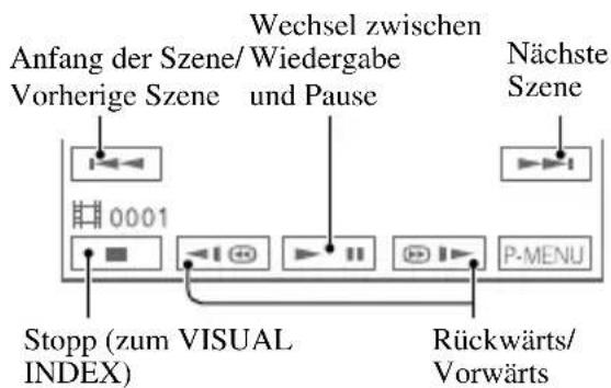 Anfang der Szene/ Wiedergabe Vorherige Szene und Pause Wechsel zwischen Nächste Szene 0001 Stopp (zum VISUAL INDEX) Rückwärts/ Vorwärts
