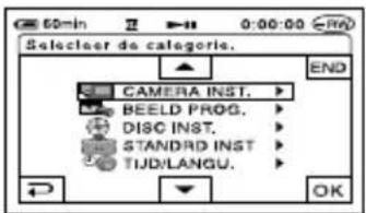 Selecteer de categorie. CAMERA INST. BEELD PROG. DISC INST. STANDARD INST TIJD/LANGU. END OK