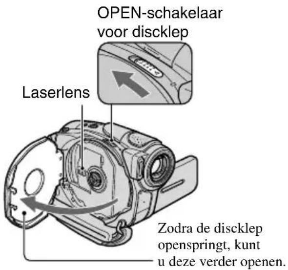 OPEN-schakelaar voor discklep Laserlens Zodra de discklep openspringt, kunt u deze verder openen.