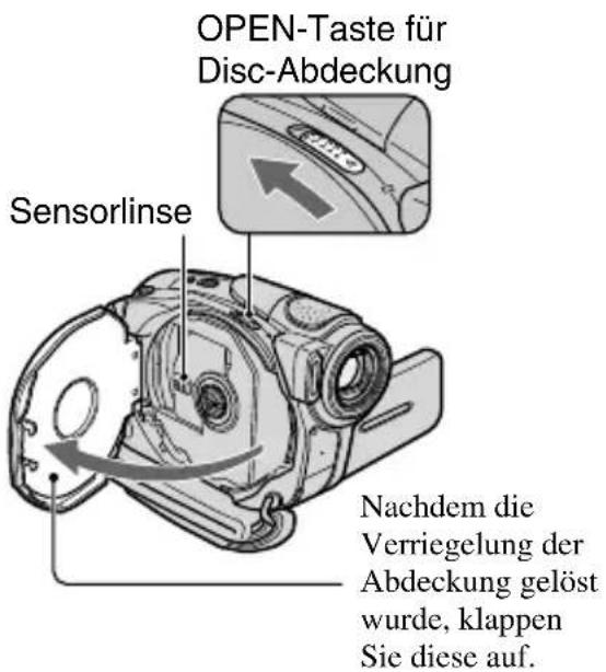 OPEN-Taste für Disc-Abdeckung Sensorlinse Nachdem die Verriegelung der Abdeckung gelöst wurde, klappen Sie diese auf.