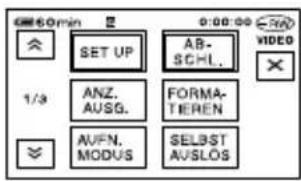 60min SET UP ANZ. AUSG. AVFN. MODUS 0:00:00 AB- SCHL. FORMA- TEREN SELBST AUSLOS VIDEO 1/3