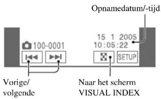 Opnamedatum/-tijd 100-0001 15 1 2005 10:05:22 Vorige/ volgende Naar het scherm VISUAL INDEX