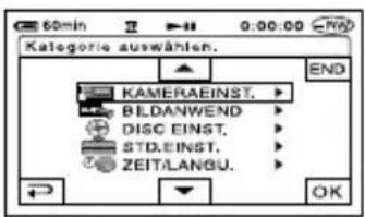 Kategorie auswählen. KAMERAEINST. BILDANWEND DISC EINST. STDEINST. ZEITLANGU. END OK