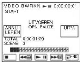 VDEO BWRKN ▶ 0:00:00:01 START ANNU- LEREN TOTAL 0:00:01:29 SCENE 3 UITVOEREN OPN. PAUZE UITV.