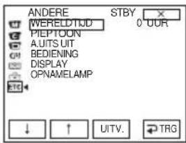 ANDERE WERELDTKD PIEPTOON A.UITS UIT BEDIENING DISPLAY OPNAMELAMP STBY 0 UUR ↓ ↑ UITV. → TRG