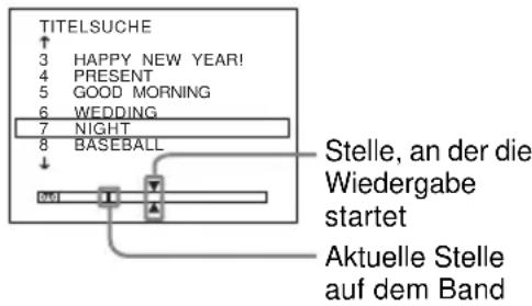 TITELSUCHE 3 HAPPY NEW YEAR! 4 PRESENT 5 GOOD MORNING 6 WEDDING 7 NIGHT 8 BASEBALL Stelle, an der die Wiedergabe startet Aktuelle Stelle auf dem Band