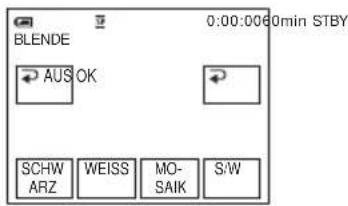 BLENDE 0:00:00 0min STBY AUS OK SCHW WEISS MO- ARZ SAIK S/W
