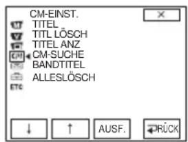 CM-EINST. TITEL TITL LÖSCH TITEL ANZ CM-SUCHE BANDTITEL ALLESLÖSCH ↓ ↑ AUSF. →RÜCK