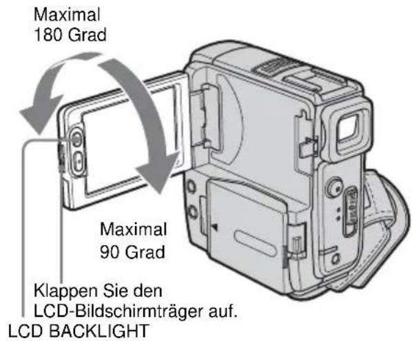 Maximal 180 Grad Maximal 90 Grad Klappen Sie den LCD-Bildschirmträger auf. LCD BACKLIGHT