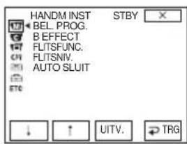 HANDM INST BEL PROG. B EFFECT FLITSFUNC. FLITSNV. AUTO SLUIT STBY ↓ ↑ UITV. TRG