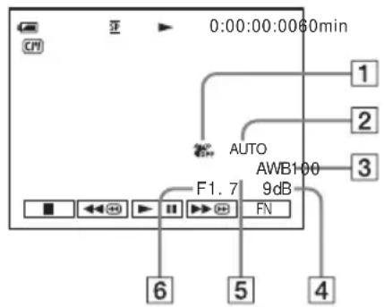 SONY DCR-PC106 - Anzeige der Kameraeinstelldaten - 1