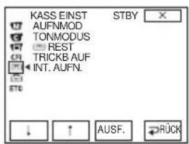 KASS EINST AUFLMOD TONMODUS REST TRICKB AUF INT. AUFN. STBY ↓ AUSF. RÜCK