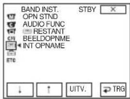 BAND INST. STBY OPN STD AUDIO FUNC RESTANT BEELDOPNME INT OPNAME ↓ ↑ UITV. → TRG