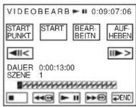 VIDEOBEARB ▶ 0:09:07:06 START START BEAR. AUFL PUNKT BEITN HEBEN DAUER 0:00:13:00 SZENE 1