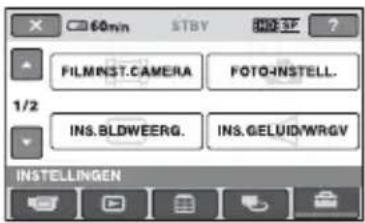 60min STBY FILMNST.CAMERA FOTO-INSTELL. 1/2 INS.BLDWEERG. INS.GELUID/WRGV INSTELLINGEN