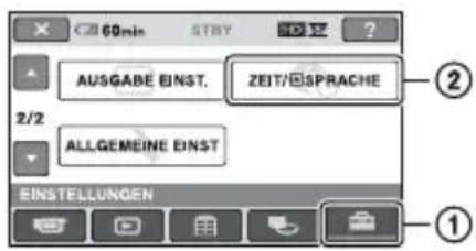 60min STBY AUSGABE EINST. ZEIT/SPRACHE 2/2 ALLGEMEINE EINST EINSTELLUNGEN ①