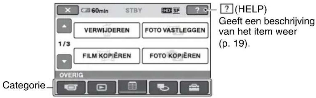 60min STBY HD: SP ? VERWIJDEREN FOTO VASTLEGGEN 1/3 FILM KOPIÈREN FOTO KOPIÈREN OVERIG Categorie ? (HELP) Geeft een beschrijving van het item weer (p. 19).
