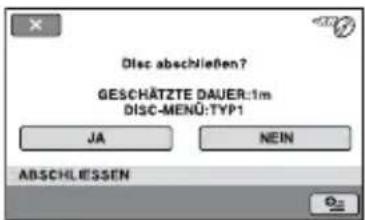 Disc abschließen? GESCHÄTZTE DAUER:1m DISC-MENU: TYP1 JA NEIN ABSCHLIESSEN