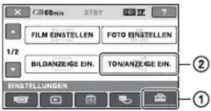 FX 60min STBY TO IT ? FILM EINSTELLEN FOTO EINSTELLEN 1/2 BILDANZEIGE EIN. TON'ANZEIGE EIN. EINSTELLUNGEN ② ①