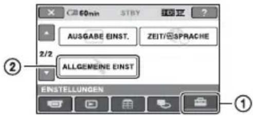 60min STBY AUSGABE EINST. ZEIT/SPRACHE 2/2 ALLGEMEINE EINST EINSTELLUNGEN