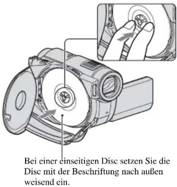 Bei einer einseitigen Disc setzen Sie die Disc mit der Beschriftung nach außen weisend ein.