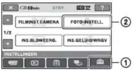 60min STBY FILMINST.CAMERA FOTO-INSTALL. INS.BLDWERG. INS.GELUID/WRGV INSTEILLINGEN ① ②