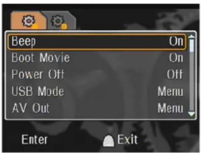 Beep Boot Movie Power Off USB Mode AV Out On On Off Menu Menu Enter Exit