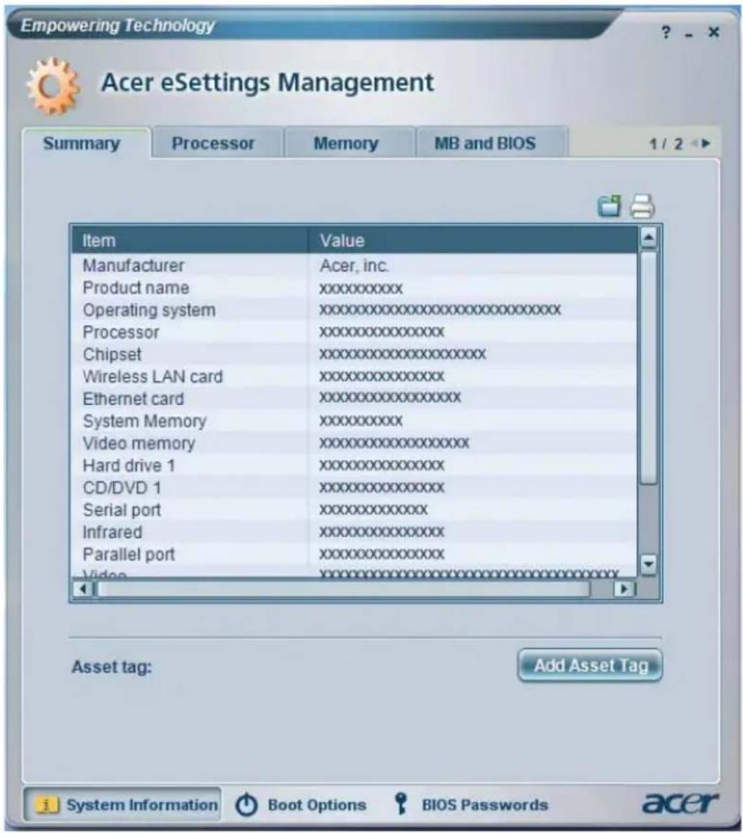 ACER Aspire 9301 - Acer eSettings Management - 2