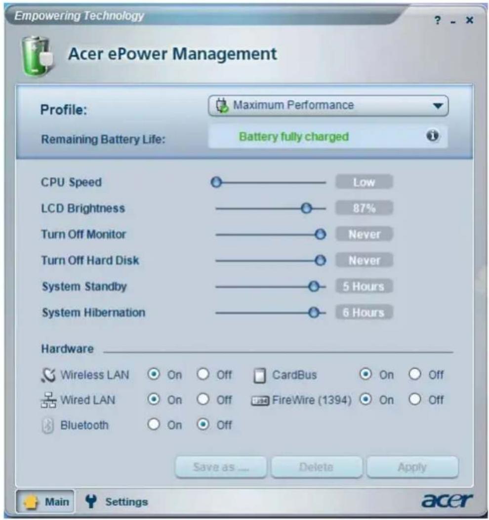 ACER Aspire 9302 - Battery status - 1